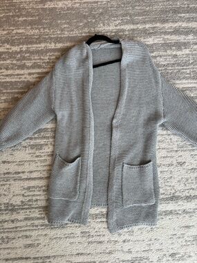 Gray Open-Front Long Women's Cardigan